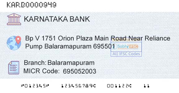 Karnataka Bank Limited BalaramapuramBranch 