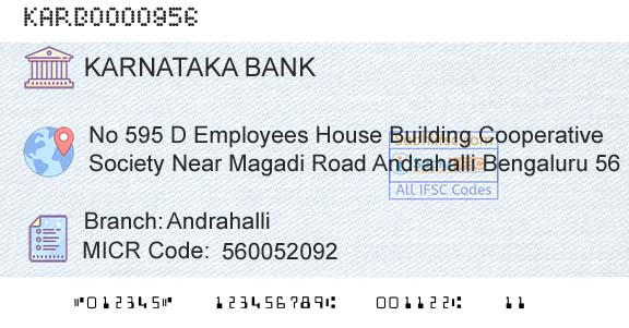 Karnataka Bank Limited AndrahalliBranch 