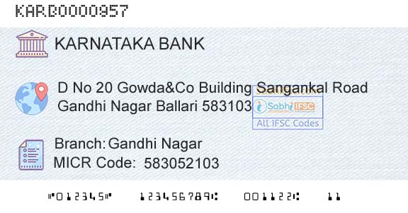 Karnataka Bank Limited Gandhi NagarBranch 
