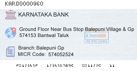 Karnataka Bank Limited Balepuni GpBranch 