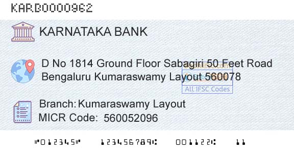 Karnataka Bank Limited Kumaraswamy LayoutBranch 