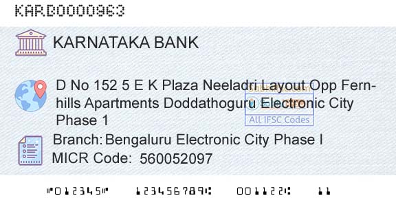 Karnataka Bank Limited Bengaluru Electronic City Phase IBranch 