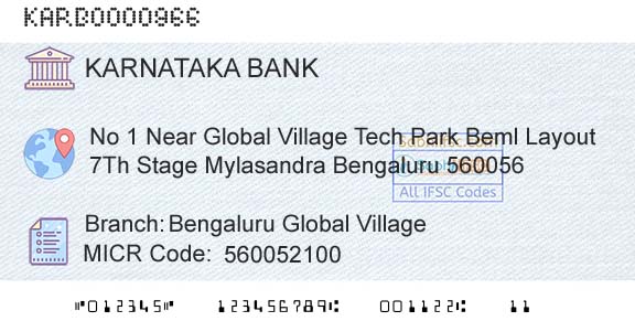 Karnataka Bank Limited Bengaluru Global VillageBranch 