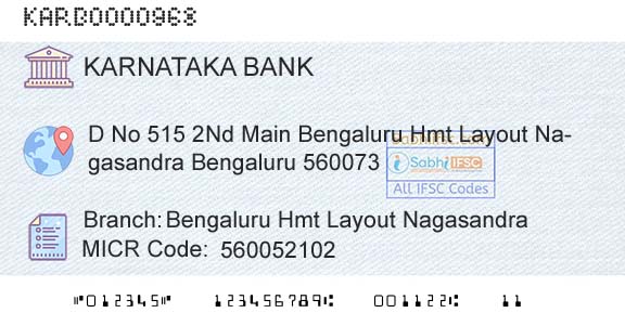 Karnataka Bank Limited Bengaluru Hmt Layout NagasandraBranch 