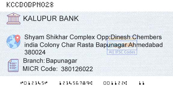 Kalupur Commercial Cooperative Bank BapunagarBranch 