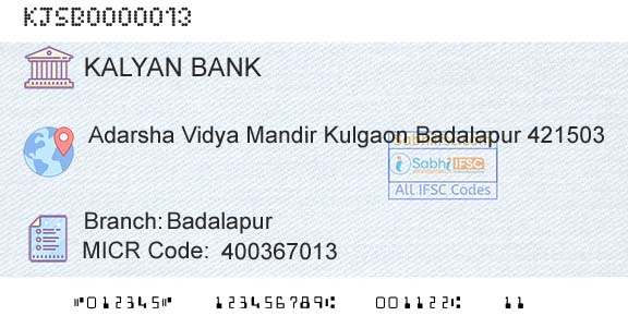 Kalyan Janata Sahakari Bank BadalapurBranch 