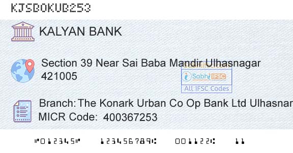 Kalyan Janata Sahakari Bank The Konark Urban Co Op Bank Ltd Ulhasnar BrBranch 