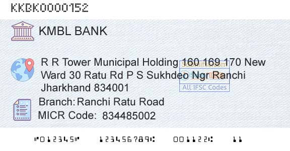 Kotak Mahindra Bank Limited Ranchi Ratu RoadBranch 