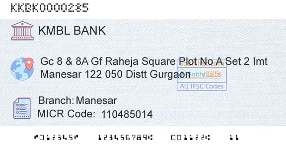 Kotak Mahindra Bank Limited ManesarBranch 