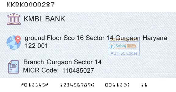 Kotak Mahindra Bank Limited Gurgaon Sector 14Branch 
