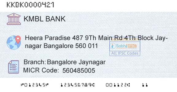 Kotak Mahindra Bank Limited Bangalore JaynagarBranch 