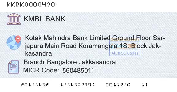 Kotak Mahindra Bank Limited Bangalore JakkasandraBranch 