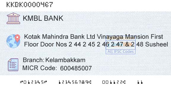 Kotak Mahindra Bank Limited KelambakkamBranch 