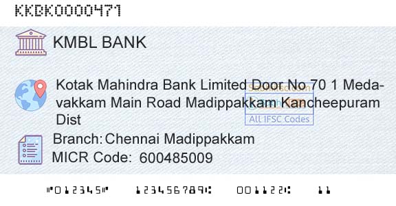 Kotak Mahindra Bank Limited Chennai MadippakkamBranch 