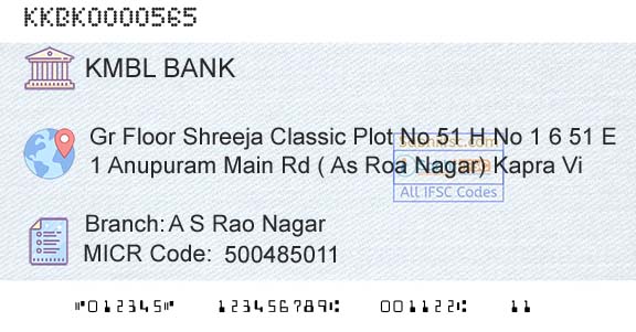 Kotak Mahindra Bank Limited A S Rao NagarBranch 