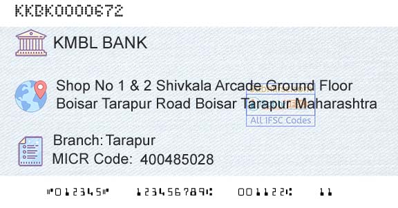 Kotak Mahindra Bank Limited TarapurBranch 
