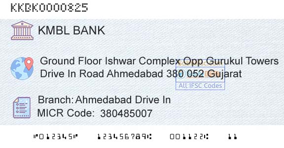 Kotak Mahindra Bank Limited Ahmedabad Drive InBranch 