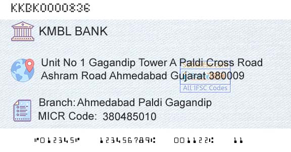 Kotak Mahindra Bank Limited Ahmedabad Paldi GagandipBranch 