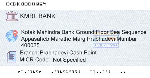Kotak Mahindra Bank Limited Prabhadevi Cash PointBranch 
