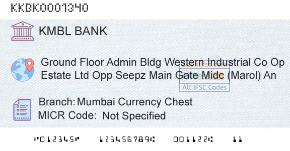Kotak Mahindra Bank Limited Mumbai Currency ChestBranch 