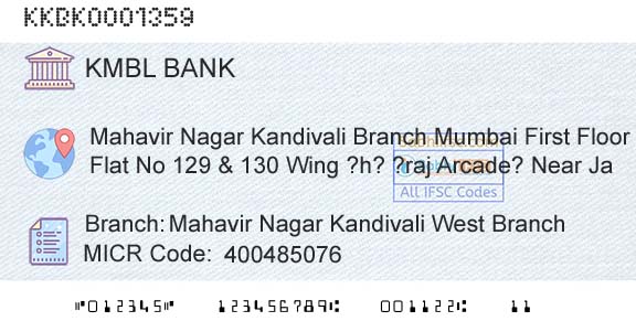 Kotak Mahindra Bank Limited Mahavir Nagar Kandivali West BranchBranch 