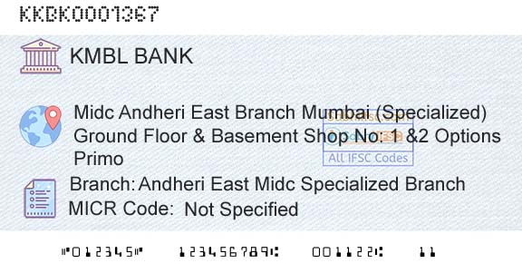 Kotak Mahindra Bank Limited Andheri East Midc Specialized BranchBranch 
