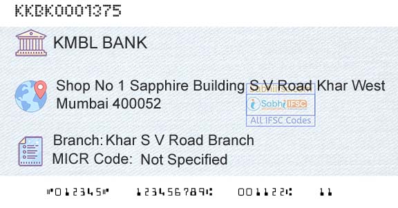 Kotak Mahindra Bank Limited Khar S V Road BranchBranch 