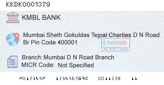Kotak Mahindra Bank Limited Mumbai D N Road BranchBranch 