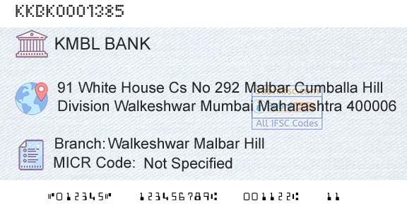Kotak Mahindra Bank Limited Walkeshwar Malbar HillBranch 