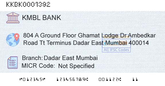 Kotak Mahindra Bank Limited Dadar East MumbaiBranch 