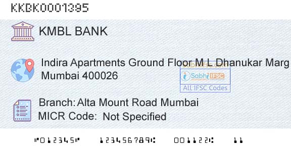 Kotak Mahindra Bank Limited Alta Mount Road MumbaiBranch 
