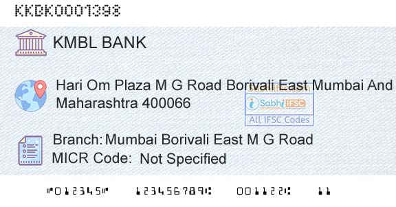 Kotak Mahindra Bank Limited Mumbai Borivali East M G RoadBranch 