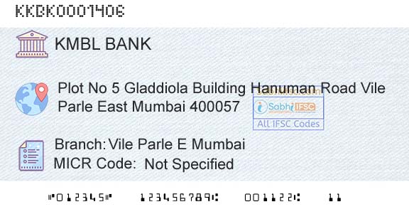Kotak Mahindra Bank Limited Vile Parle E MumbaiBranch 