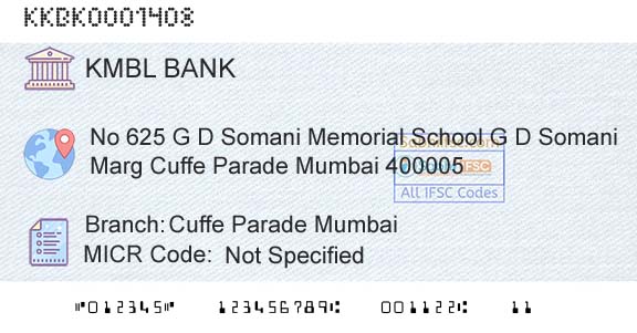 Kotak Mahindra Bank Limited Cuffe Parade MumbaiBranch 