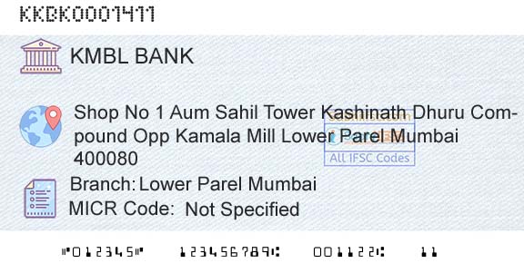 Kotak Mahindra Bank Limited Lower Parel MumbaiBranch 
