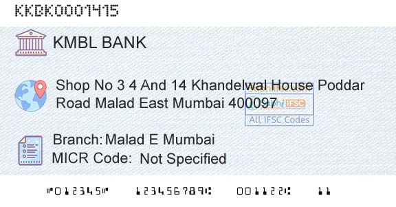 Kotak Mahindra Bank Limited Malad E MumbaiBranch 