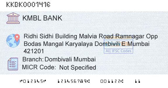 Kotak Mahindra Bank Limited Dombivali MumbaiBranch 