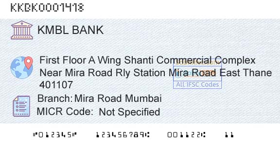 Kotak Mahindra Bank Limited Mira Road MumbaiBranch 