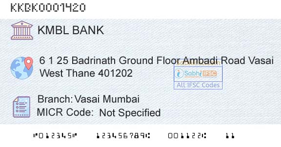 Kotak Mahindra Bank Limited Vasai MumbaiBranch 