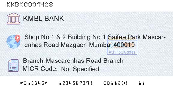 Kotak Mahindra Bank Limited Mascarenhas Road BranchBranch 