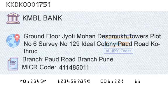 Kotak Mahindra Bank Limited Paud Road Branch PuneBranch 