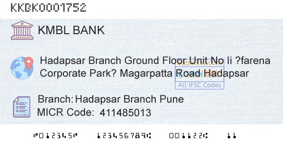 Kotak Mahindra Bank Limited Hadapsar Branch PuneBranch 
