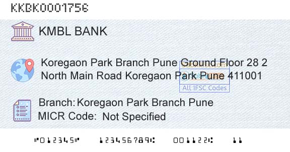 Kotak Mahindra Bank Limited Koregaon Park Branch PuneBranch 