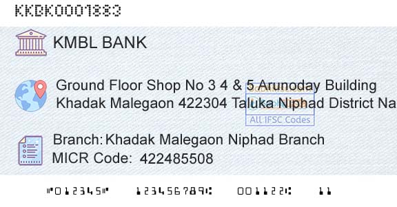 Kotak Mahindra Bank Limited Khadak Malegaon Niphad BranchBranch 