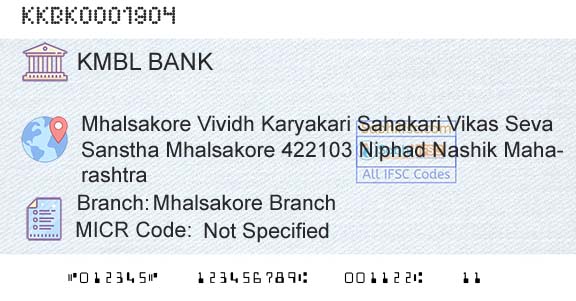 Kotak Mahindra Bank Limited Mhalsakore BranchBranch 
