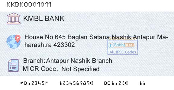 Kotak Mahindra Bank Limited Antapur Nashik BranchBranch 