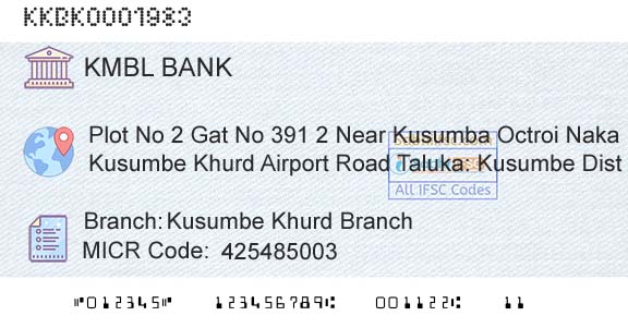 Kotak Mahindra Bank Limited Kusumbe Khurd BranchBranch 