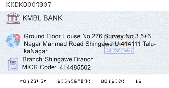 Kotak Mahindra Bank Limited Shingawe BranchBranch 