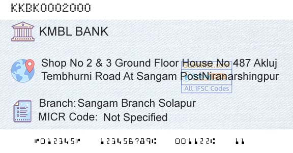 Kotak Mahindra Bank Limited Sangam Branch SolapurBranch 