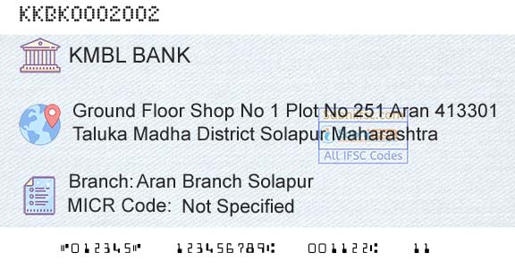 Kotak Mahindra Bank Limited Aran Branch SolapurBranch 